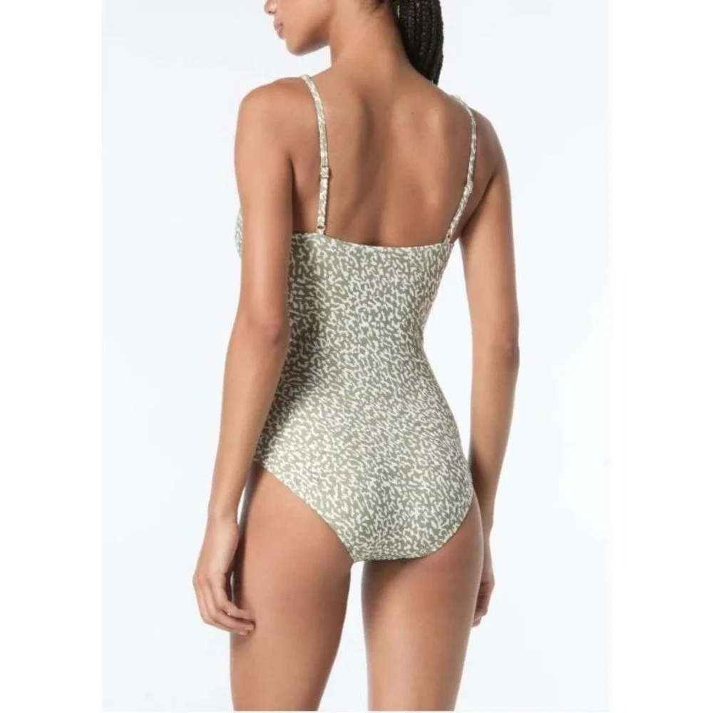 Michael Kors Hazy‎ Cheetah Surplice One-Piece Swimsuit in Safari Green Size 6